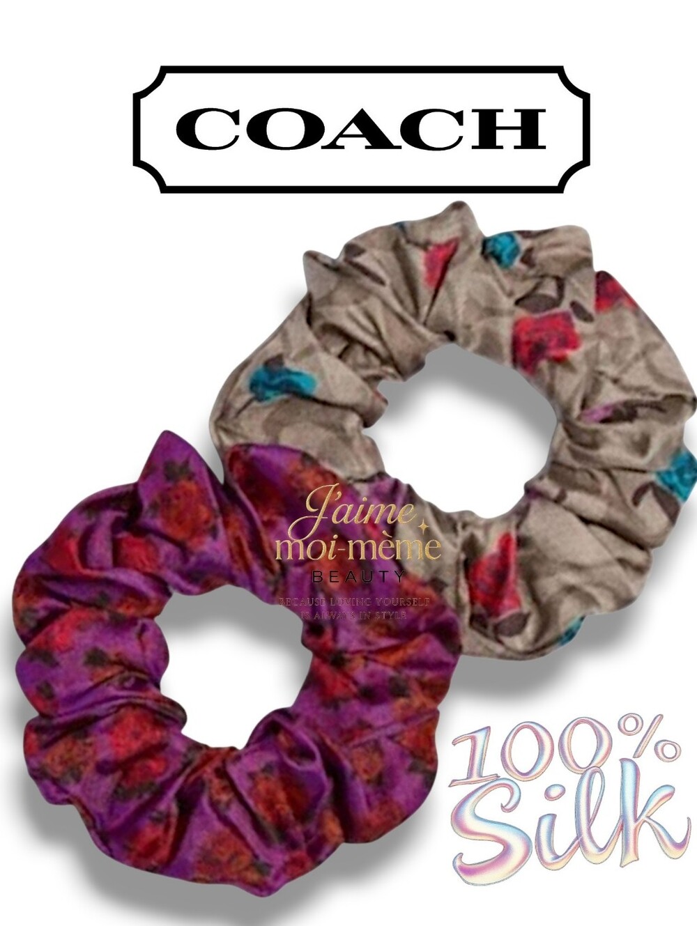 Coach Jumbo Floral Print Print 100% Silk Scrunchie Set- 2 scrunchies
